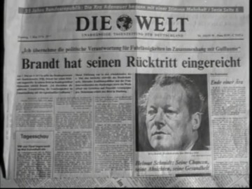 Fotoausschnitt aus der Wochenschau zu Brandts Rücktritt als Bundeskanzler 1974.