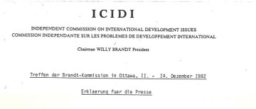 Ausschnitt des Deckblatts einer Presseerklärung vom Treffen der Brandt-Kommission in Ottawa vom 11. bis 14. Dezember 1982